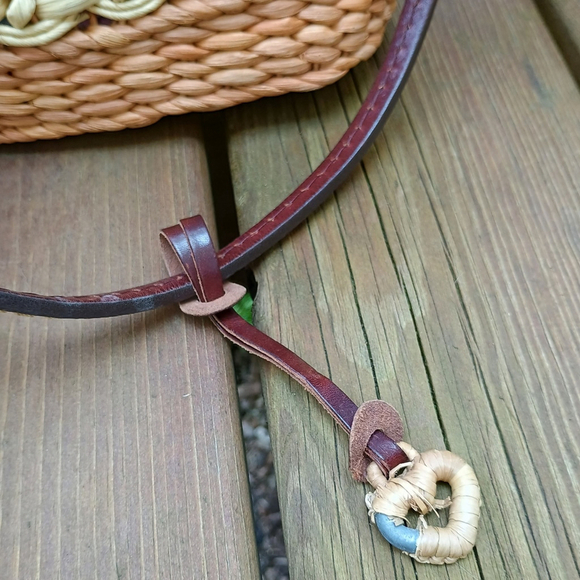 Vintage 90s Brighton Woven Wicker Straw Purse Shoulder Bag Brown Leather Strap - Picture 9 of 11